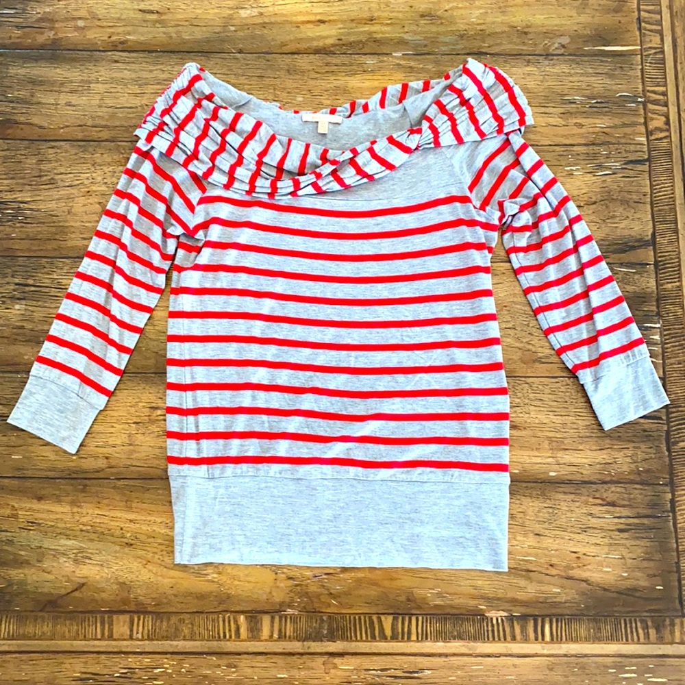 Anthropologie Bordeaux Grey/Red Striped Top